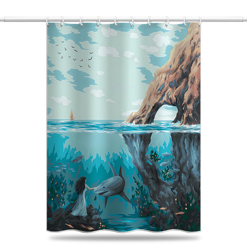 Fantasy Ocean Theme Shower Curtain – Waterproof & Mildew Resistant Polyester Bathroom Divider 180×180cm