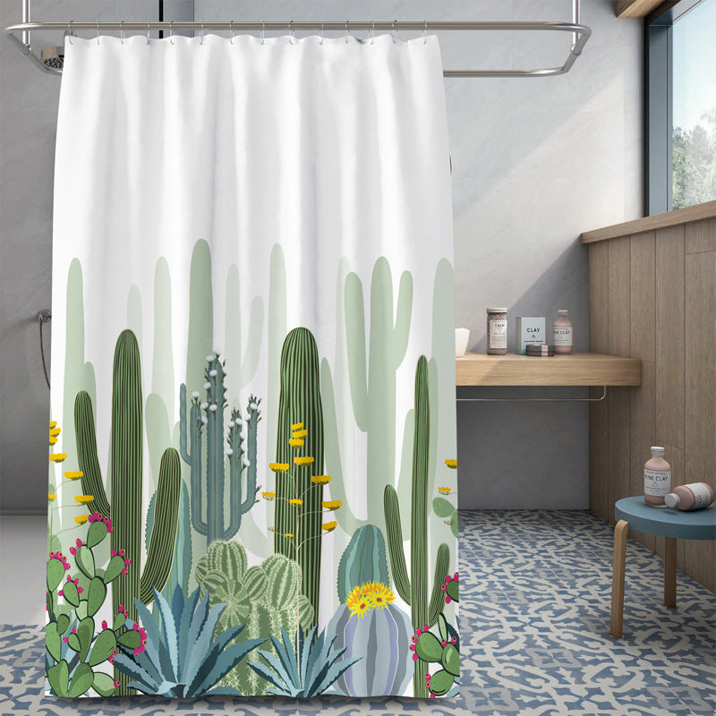 Cactus Greenery Shower Curtain – Waterproof & Mildew Resistant Polyester Bathroom Decor 180×180cm