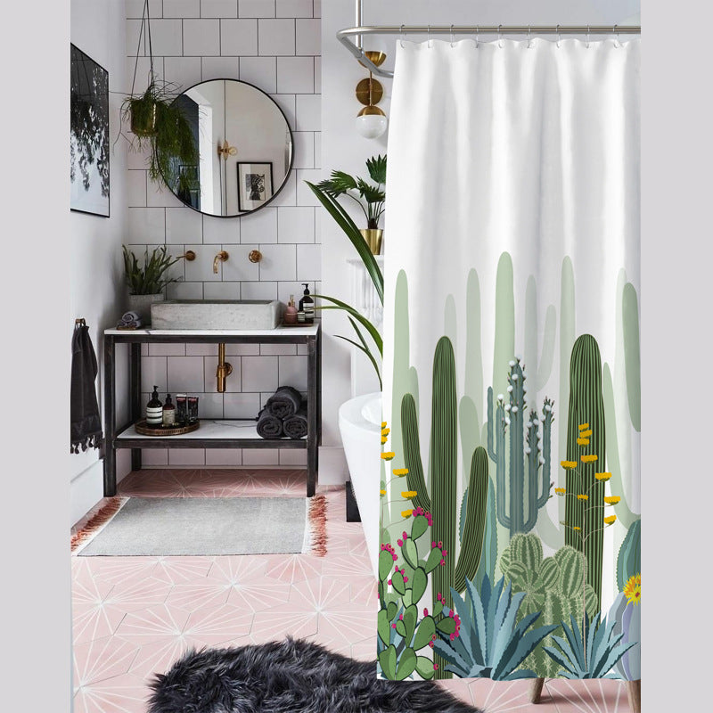 Cactus Greenery Shower Curtain – Waterproof & Mildew Resistant Polyester Bathroom Decor 180×180cm
