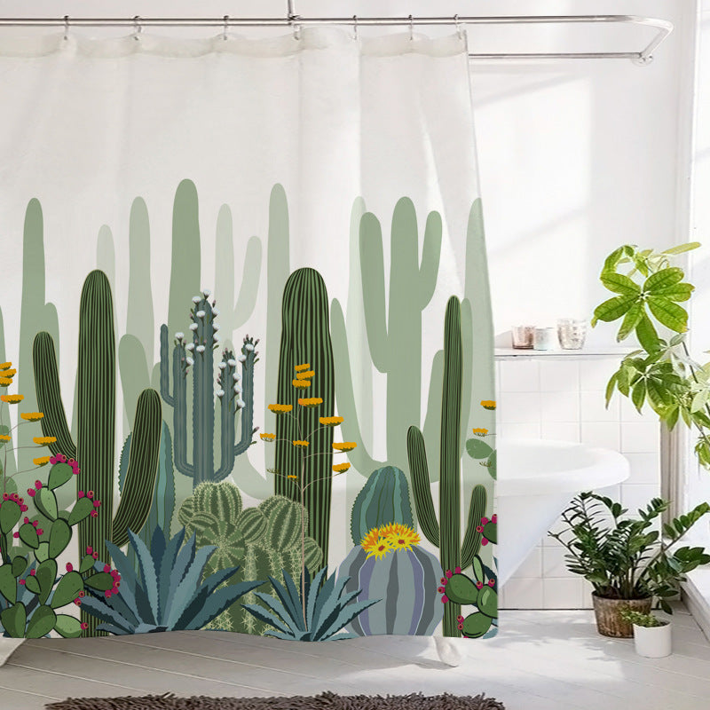 Cactus Greenery Shower Curtain – Waterproof & Mildew Resistant Polyester Bathroom Decor 180×180cm