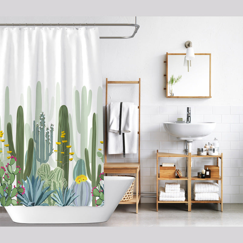 Cactus Greenery Shower Curtain – Waterproof & Mildew Resistant Polyester Bathroom Decor 180×180cm
