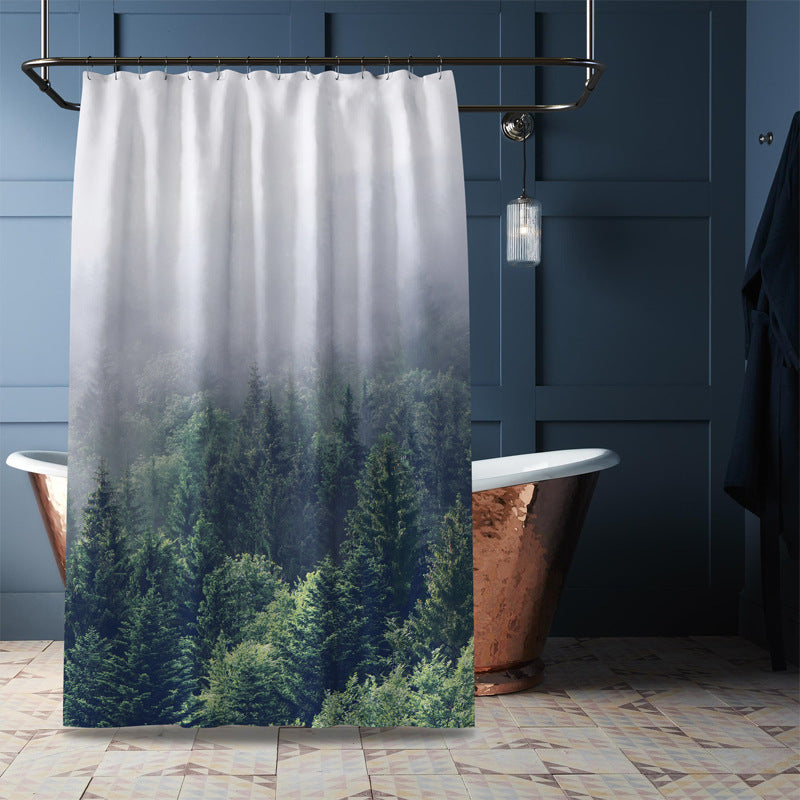 Forest Landscape Shower Curtain – Green Woodland Print, Waterproof & Mildew Resistant Polyester 180×180cm