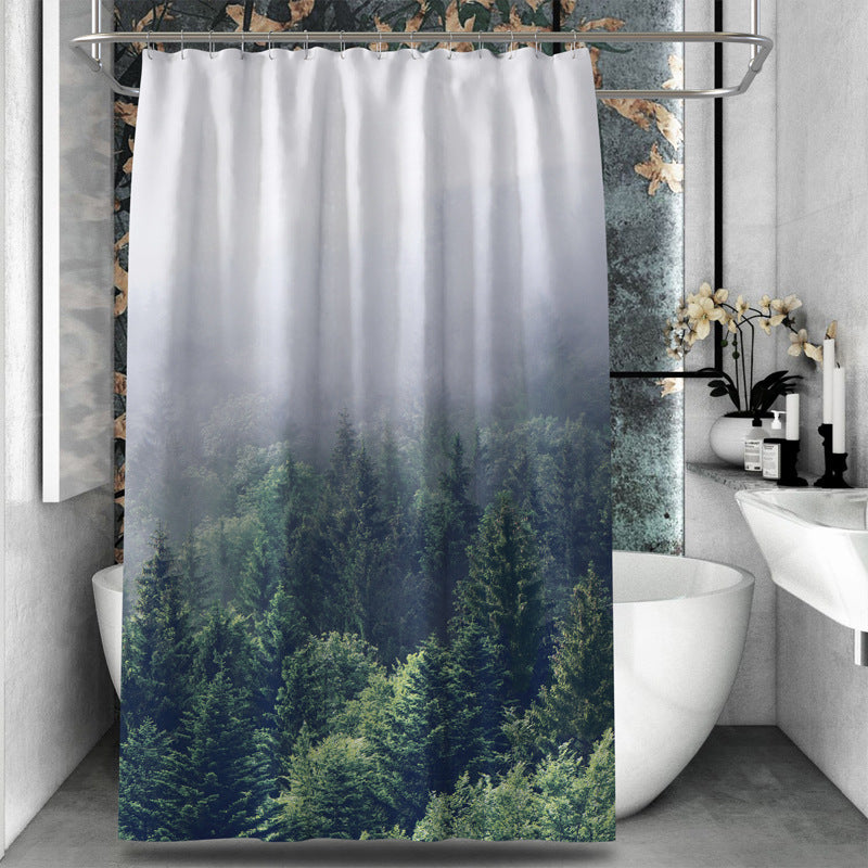 Forest Landscape Shower Curtain – Green Woodland Print, Waterproof & Mildew Resistant Polyester 180×180cm