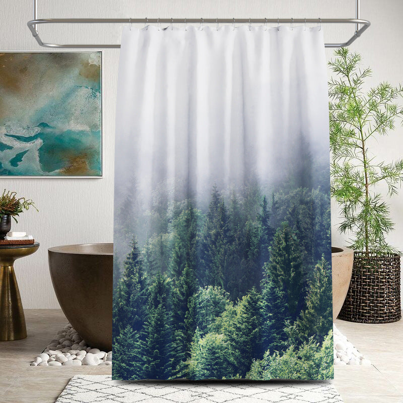 Forest Landscape Shower Curtain – Green Woodland Print, Waterproof & Mildew Resistant Polyester 180×180cm