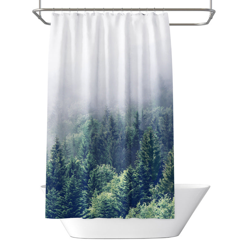 Forest Landscape Shower Curtain – Green Woodland Print, Waterproof & Mildew Resistant Polyester 180×180cm