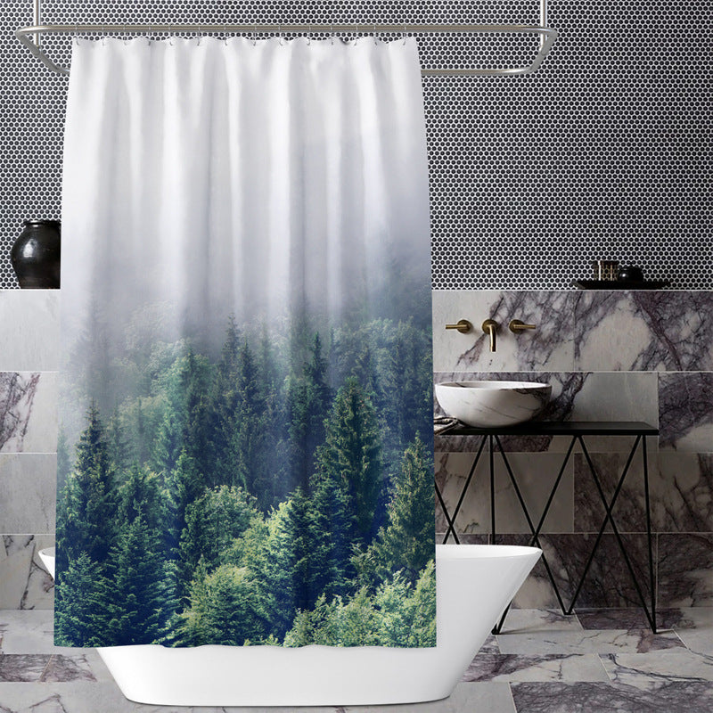 Forest Landscape Shower Curtain – Green Woodland Print, Waterproof & Mildew Resistant Polyester 180×180cm