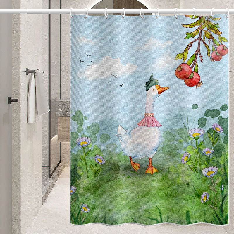 Cartoon Goose Shower Curtain – Waterproof & Mildew Resistant Polyester Fabric, 180×180cm Bathroom Decorative Curtain