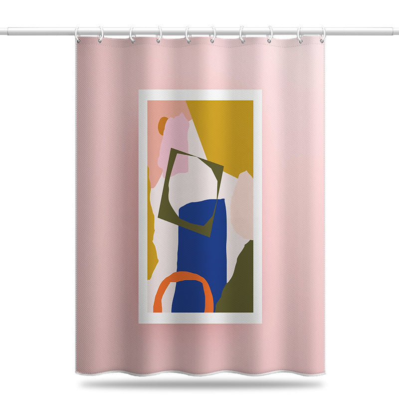 Modern Abstract Art Shower Curtain – Pink Base with Colorful Geometric Print, Waterproof & Mildew Resistant Polyester 180×180cm