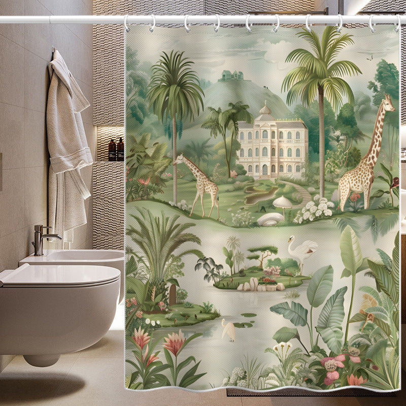 Tropical Jungle Wildlife Shower Curtain – Waterproof & Mildew Resistant Polyester Bathroom Decor 180×180cm