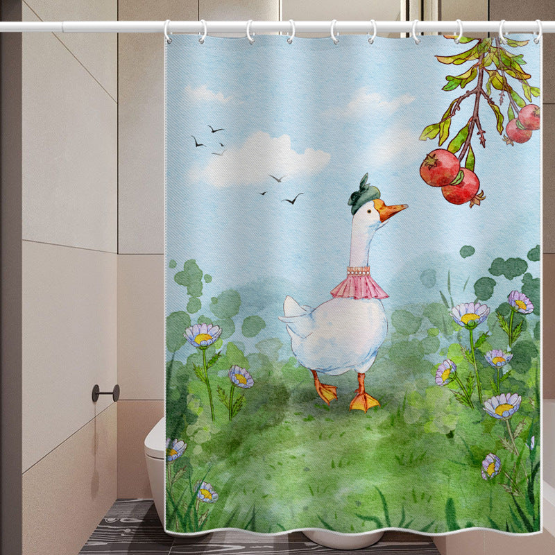 Cartoon Goose Shower Curtain – Waterproof & Mildew Resistant Polyester Fabric, 180×180cm Bathroom Decorative Curtain