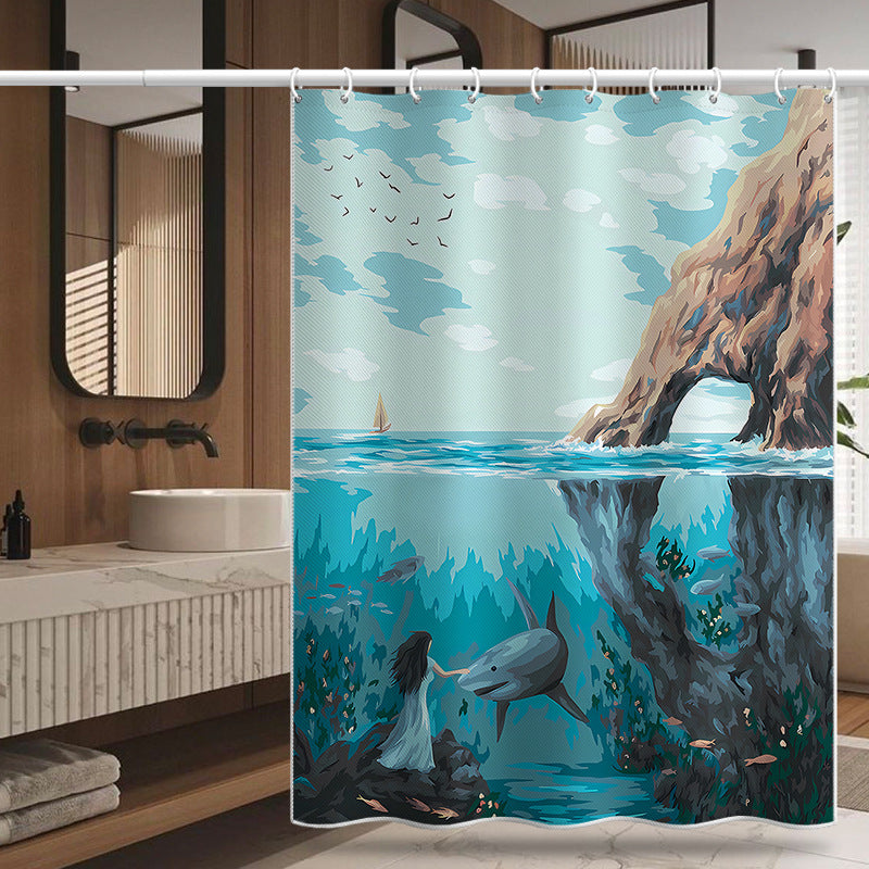 Fantasy Ocean Theme Shower Curtain – Waterproof & Mildew Resistant Polyester Bathroom Divider 180×180cm