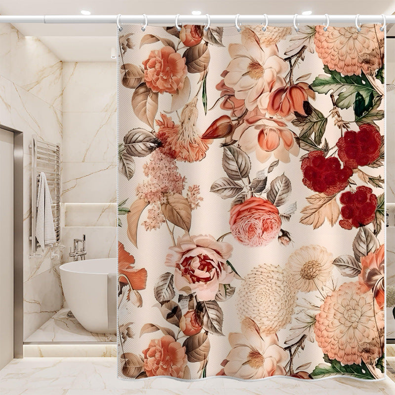 Vintage Floral Shower Curtain – Waterproof & Mildew Resistant Polyester Fabric, 180×180cm Bathroom Decorative Curtain