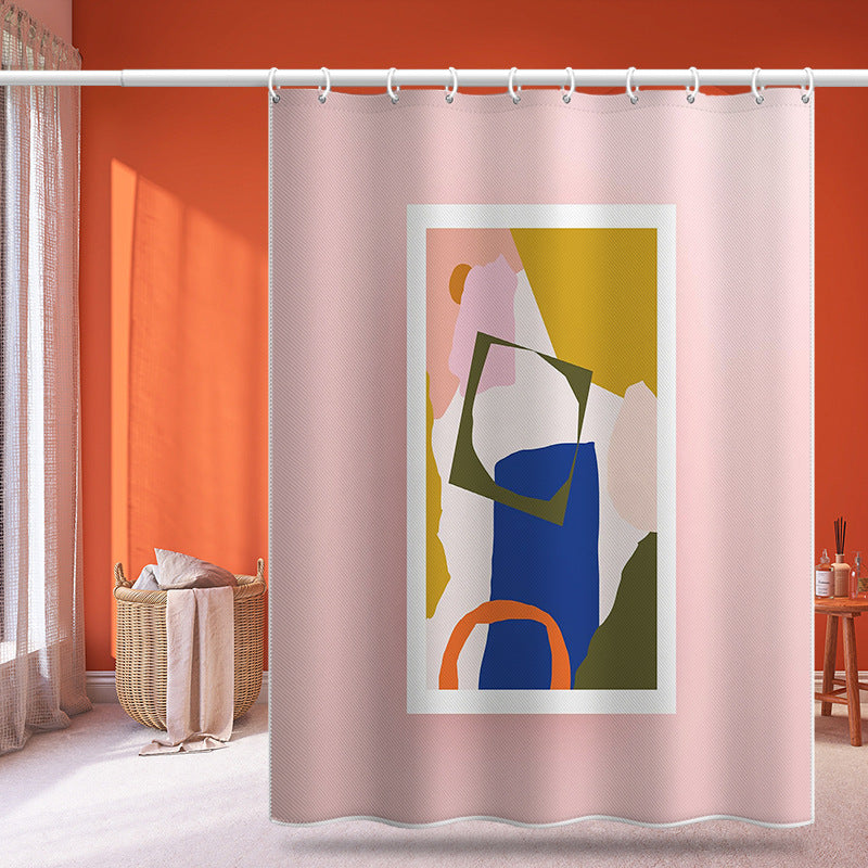 Modern Abstract Art Shower Curtain – Pink Base with Colorful Geometric Print, Waterproof & Mildew Resistant Polyester 180×180cm