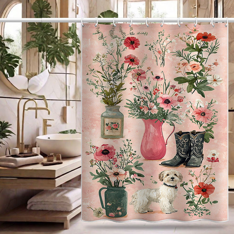 Vintage Floral Illustration Shower Curtain – Waterproof & Mildew Resistant Polyester Bathroom Divider 180×180cm