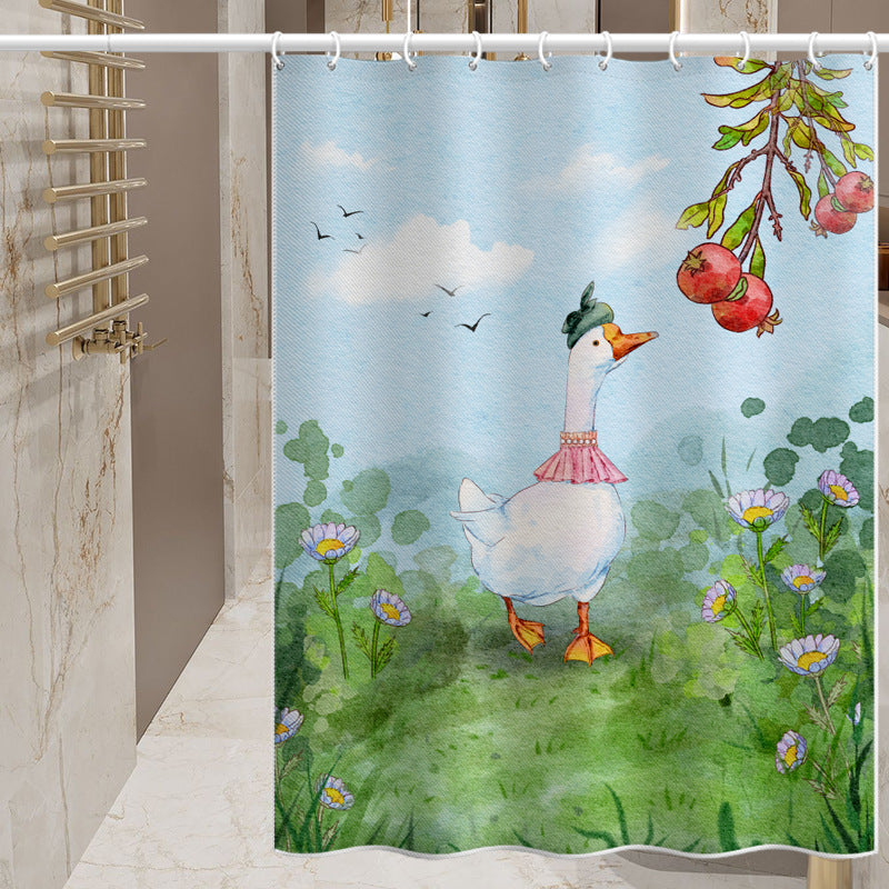 Cartoon Goose Shower Curtain – Waterproof & Mildew Resistant Polyester Fabric, 180×180cm Bathroom Decorative Curtain