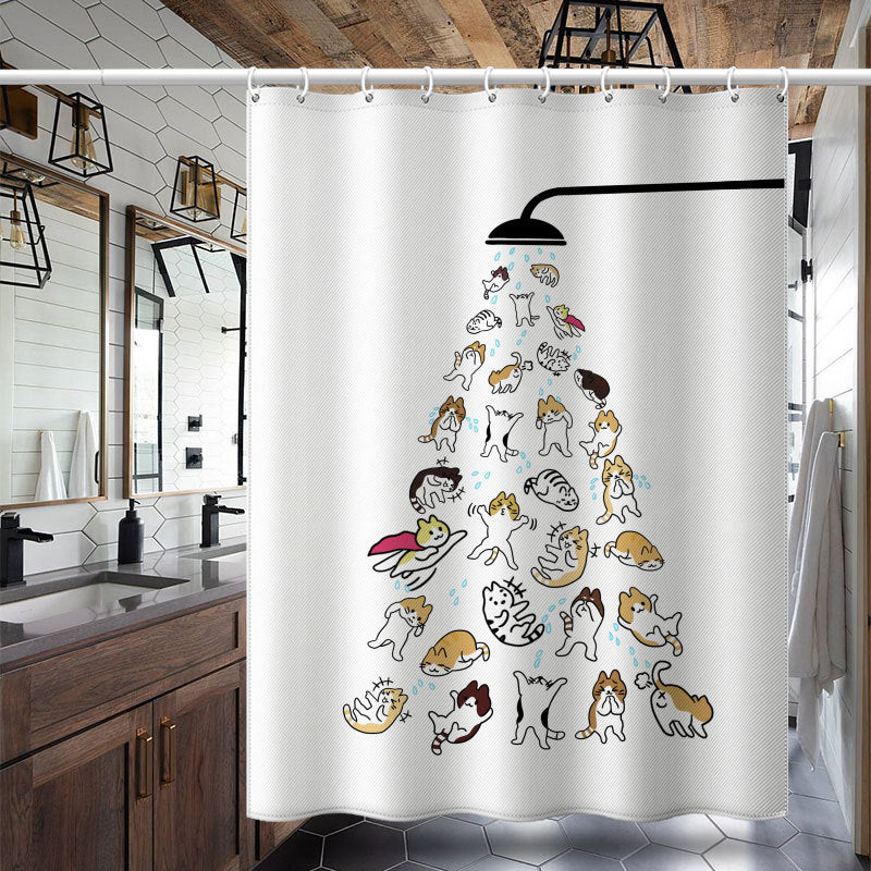 Cartoon Cats Shower Curtain – Waterproof & Mildew Resistant Polyester Fabric, 180×180cm Decorative Bathroom Curtain