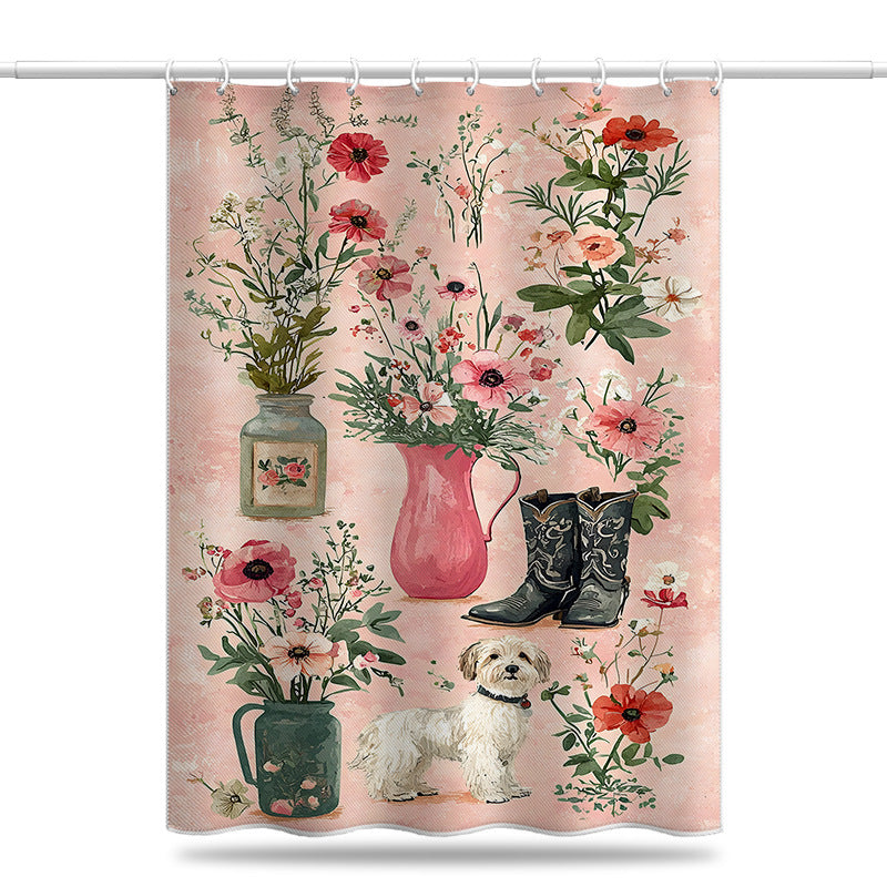 Vintage Floral Illustration Shower Curtain – Waterproof & Mildew Resistant Polyester Bathroom Divider 180×180cm