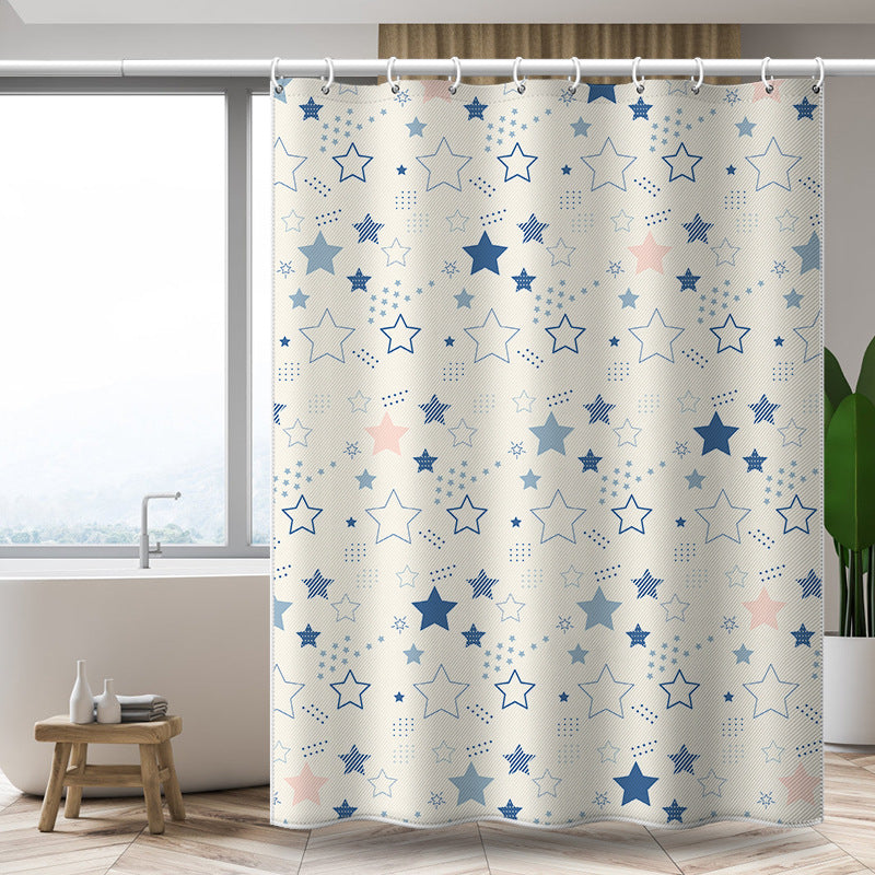 Star Print Shower Curtain – Waterproof & Mildew Resistant Polyester, Nordic Style Bathroom Curtain 180×180cm