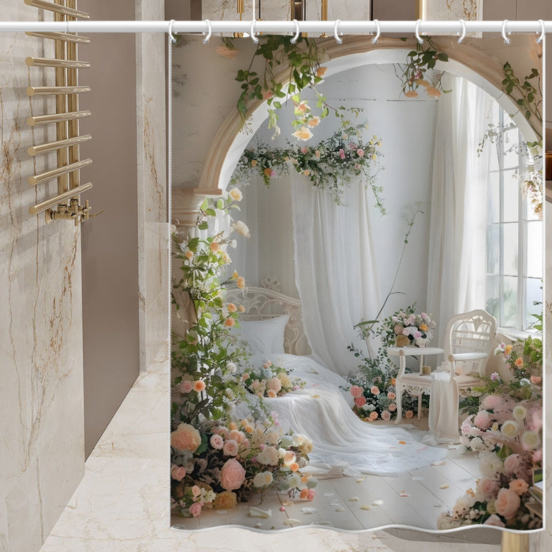 Romantic Garden Dream Shower Curtain – European Arch & Floral Print, Waterproof & Mildew Resistant Polyester, 180×180cm