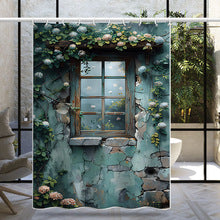 Vintage Window Shower Curtain – Rustic Garden Vine Design, Waterproof & Mildew Resistant Polyester Fabric, 180×180cm Bathroom Divider