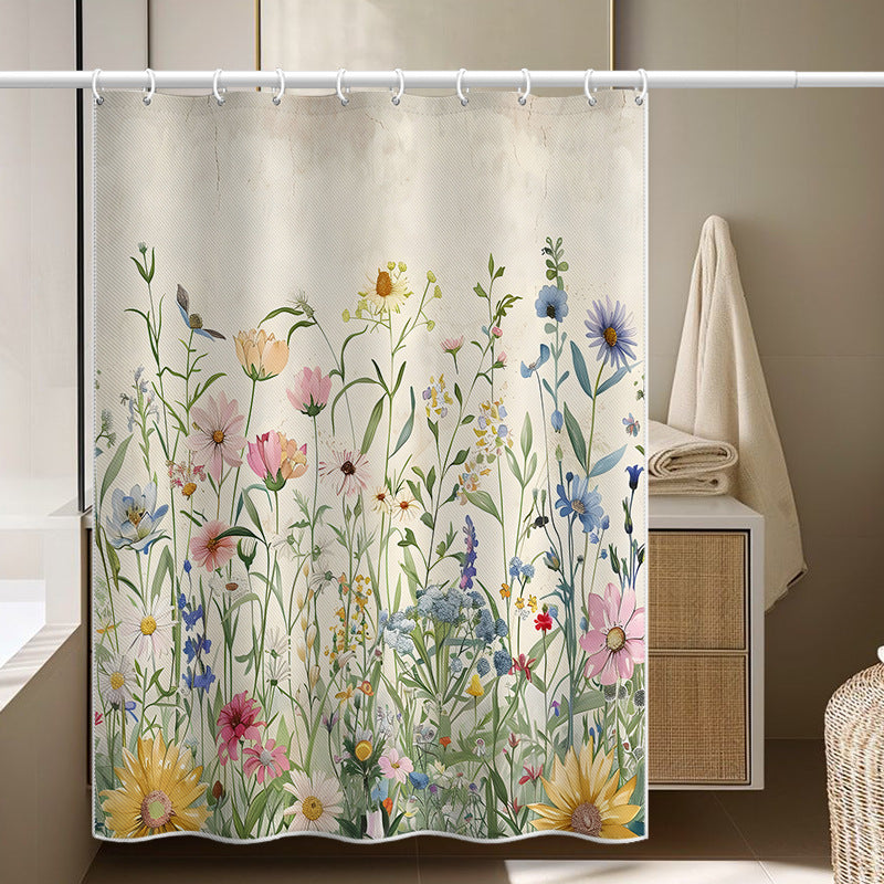 Vintage Floral Shower Curtain – Rustic Garden Style, Waterproof & Mildew Resistant Polyester, 180×180cm Bathroom Divider