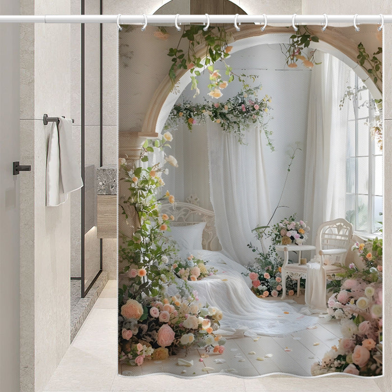 Romantic Garden Dream Shower Curtain – European Arch & Floral Print, Waterproof & Mildew Resistant Polyester, 180×180cm