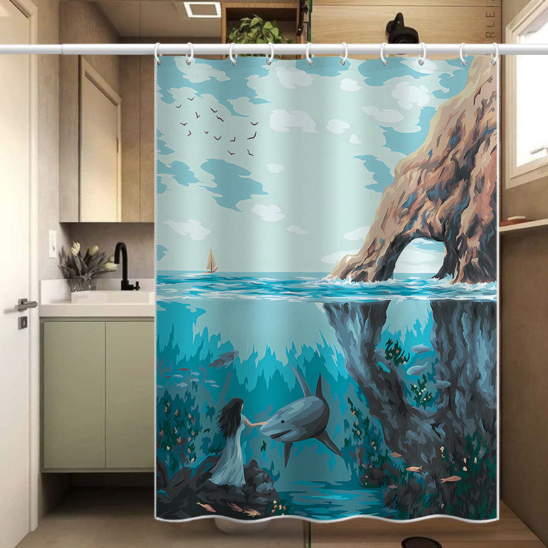 Fantasy Ocean Theme Shower Curtain – Waterproof & Mildew Resistant Polyester Bathroom Divider 180×180cm