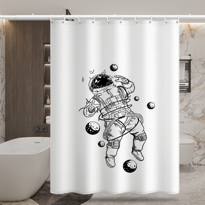 Astronaut Illustration Shower Curtain – Waterproof & Mildew Resistant Polyester, Space Art Bathroom Curtain 180×180cm