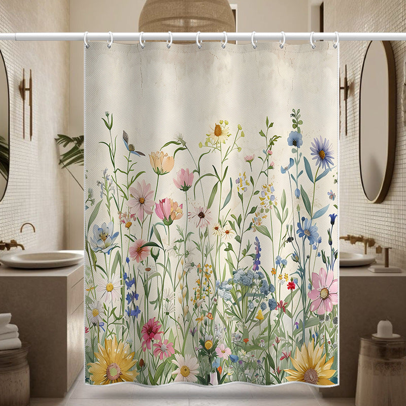 Vintage Floral Shower Curtain – Rustic Garden Style, Waterproof & Mildew Resistant Polyester, 180×180cm Bathroom Divider