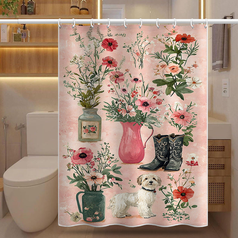 Vintage Floral Illustration Shower Curtain – Waterproof & Mildew Resistant Polyester Bathroom Divider 180×180cm