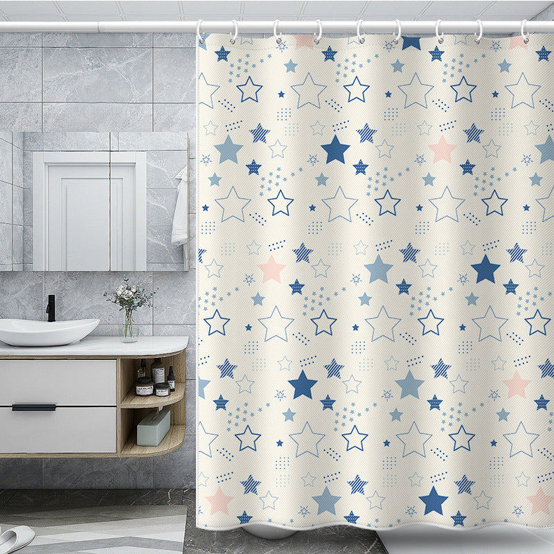 Star Print Shower Curtain – Waterproof & Mildew Resistant Polyester, Nordic Style Bathroom Curtain 180×180cm
