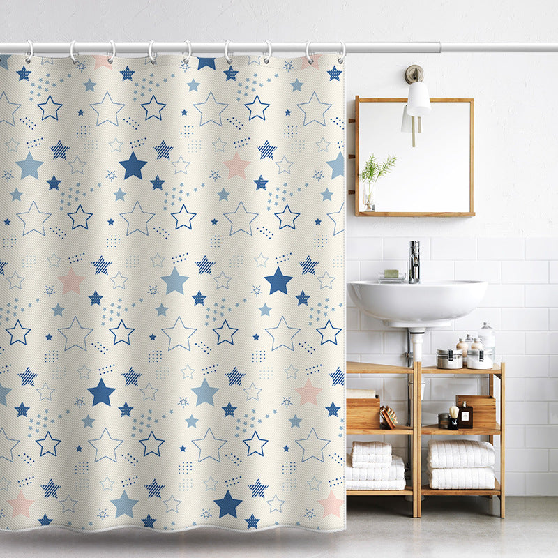Star Print Shower Curtain – Waterproof & Mildew Resistant Polyester, Nordic Style Bathroom Curtain 180×180cm