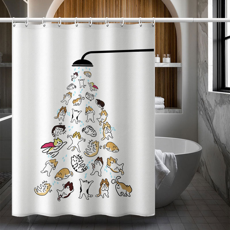 Cartoon Cats Shower Curtain – Waterproof & Mildew Resistant Polyester Fabric, 180×180cm Decorative Bathroom Curtain