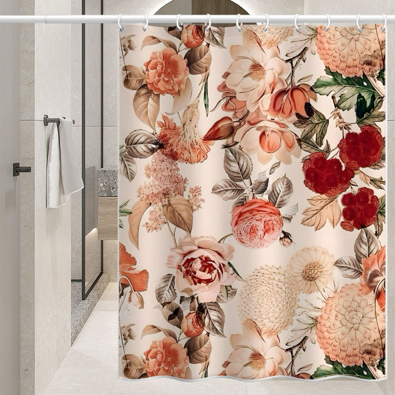 Vintage Floral Shower Curtain – Waterproof & Mildew Resistant Polyester Fabric, 180×180cm Bathroom Decorative Curtain