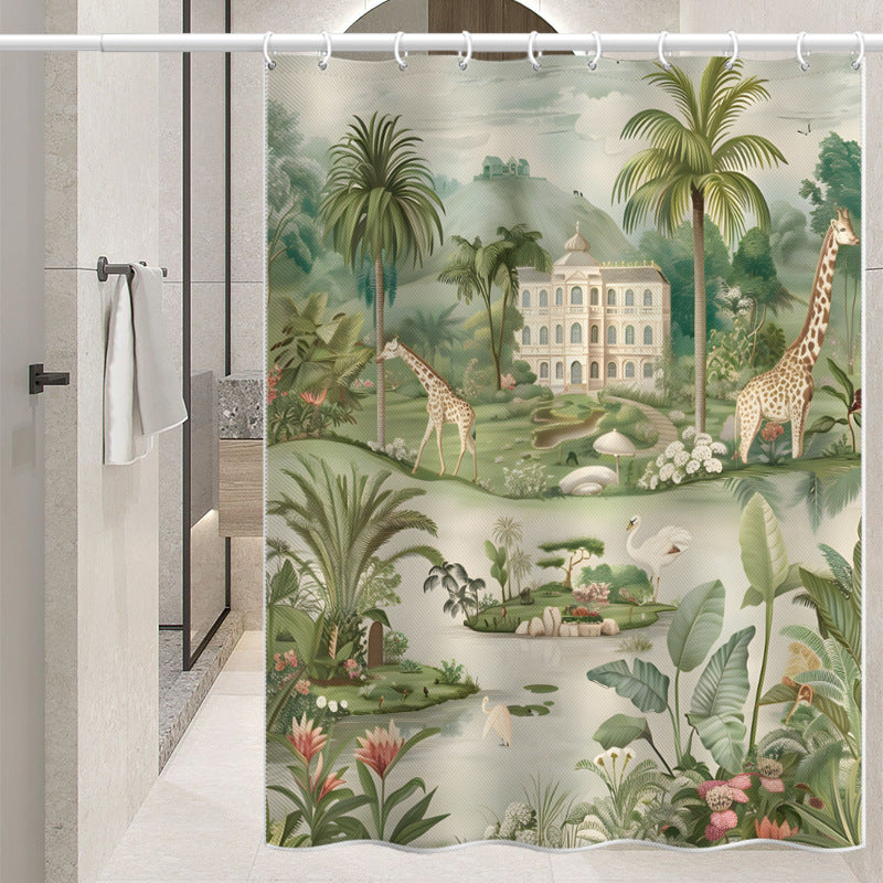 Tropical Jungle Wildlife Shower Curtain – Waterproof & Mildew Resistant Polyester Bathroom Decor 180×180cm