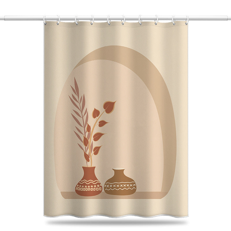 Nordic Minimalist Shower Curtain with Vase & Leaves Design – Waterproof & Mildew Resistant Polyester, 180×180cm Decorative Bathroom Curtain