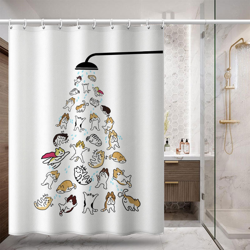 Cartoon Cats Shower Curtain – Waterproof & Mildew Resistant Polyester Fabric, 180×180cm Decorative Bathroom Curtain