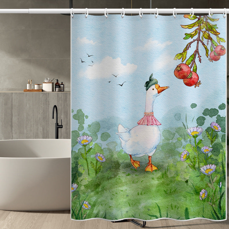 Cartoon Goose Shower Curtain – Waterproof & Mildew Resistant Polyester Fabric, 180×180cm Bathroom Decorative Curtain