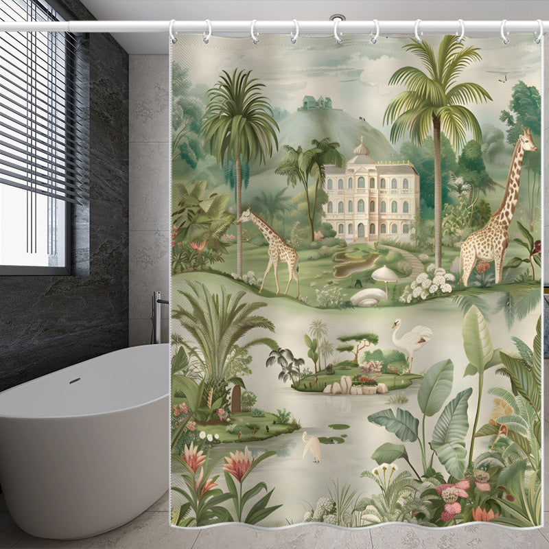 Tropical Jungle Wildlife Shower Curtain – Waterproof & Mildew Resistant Polyester Bathroom Decor 180×180cm