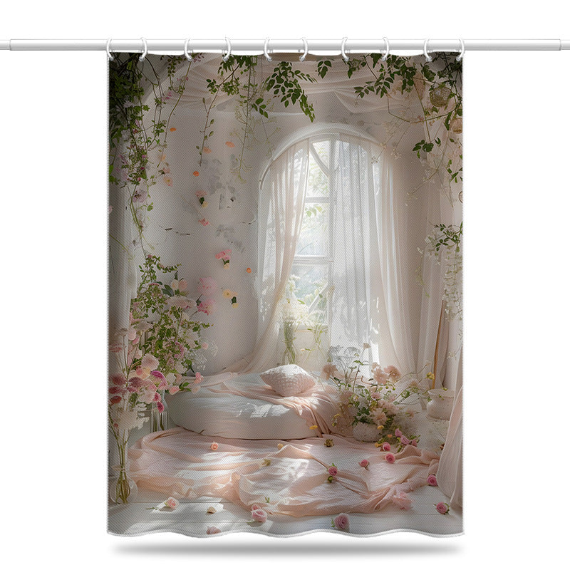 Romantic Garden Window View Shower Curtain – Waterproof & Mildew Resistant Polyester Bathroom Decor 180×180cm