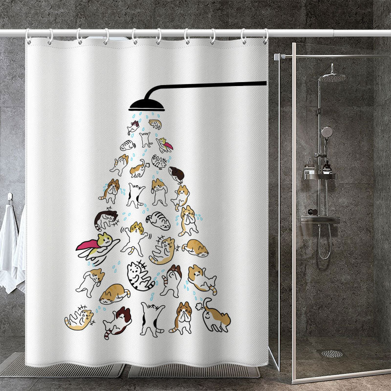 Cartoon Cats Shower Curtain – Waterproof & Mildew Resistant Polyester Fabric, 180×180cm Decorative Bathroom Curtain