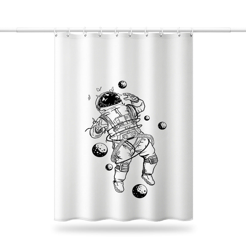 Astronaut Illustration Shower Curtain – Waterproof & Mildew Resistant Polyester, Space Art Bathroom Curtain 180×180cm