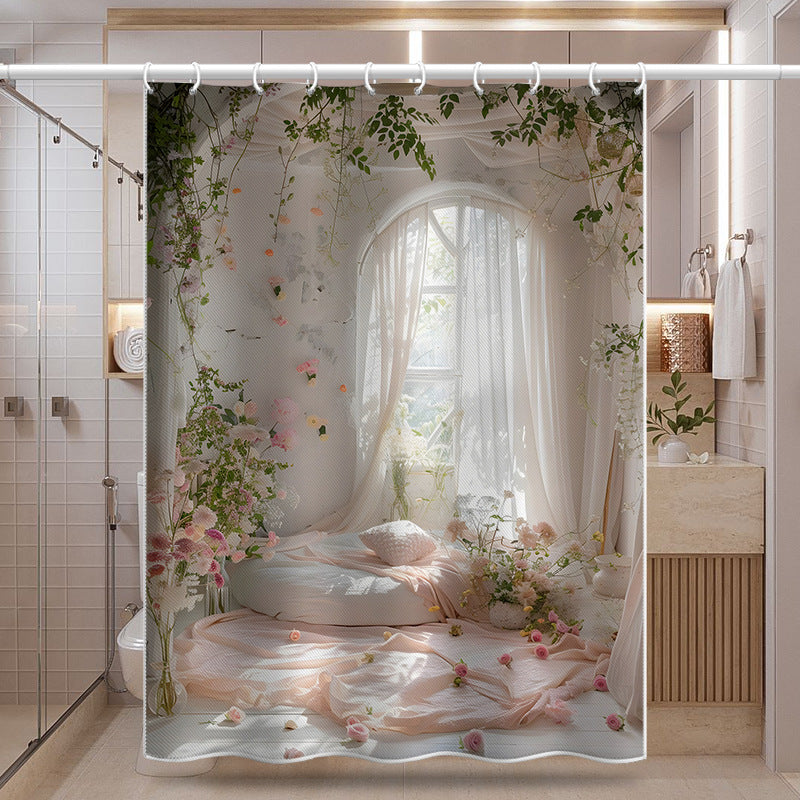 Romantic Garden Window View Shower Curtain – Waterproof & Mildew Resistant Polyester Bathroom Decor 180×180cm