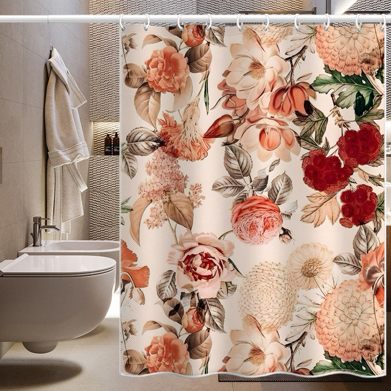 Vintage Floral Shower Curtain – Waterproof & Mildew Resistant Polyester Fabric, 180×180cm Bathroom Decorative Curtain