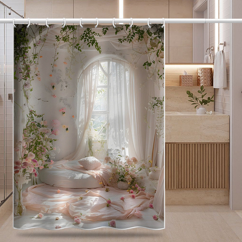 Romantic Garden Window View Shower Curtain – Waterproof & Mildew Resistant Polyester Bathroom Decor 180×180cm