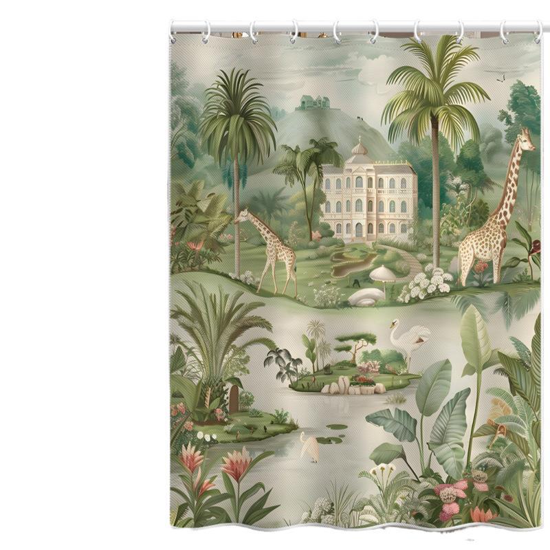 Tropical Jungle Wildlife Shower Curtain – Waterproof & Mildew Resistant Polyester Bathroom Decor 180×180cm