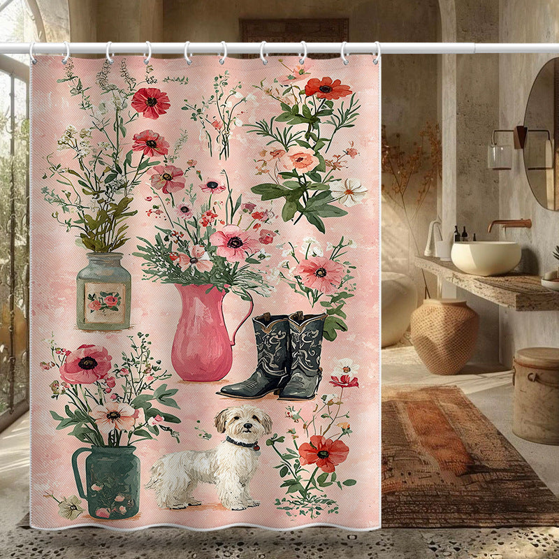 Vintage Floral Illustration Shower Curtain – Waterproof & Mildew Resistant Polyester Bathroom Divider 180×180cm
