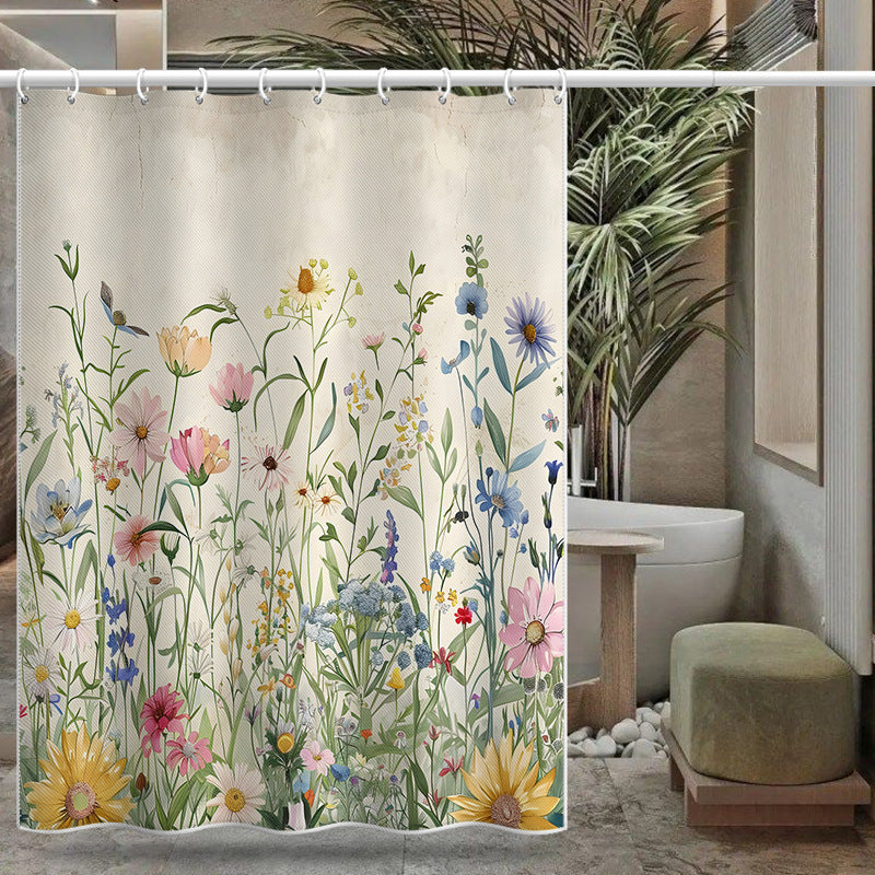 Vintage Floral Shower Curtain – Rustic Garden Style, Waterproof & Mildew Resistant Polyester, 180×180cm Bathroom Divider