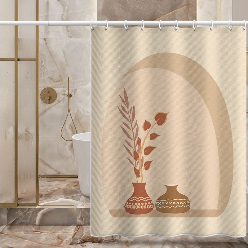 Nordic Minimalist Shower Curtain with Vase & Leaves Design – Waterproof & Mildew Resistant Polyester, 180×180cm Decorative Bathroom Curtain