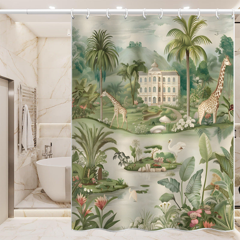 Tropical Jungle Wildlife Shower Curtain – Waterproof & Mildew Resistant Polyester Bathroom Decor 180×180cm